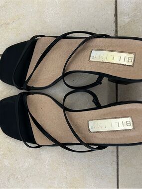 Billini Black Strappy Square-Toe Heels